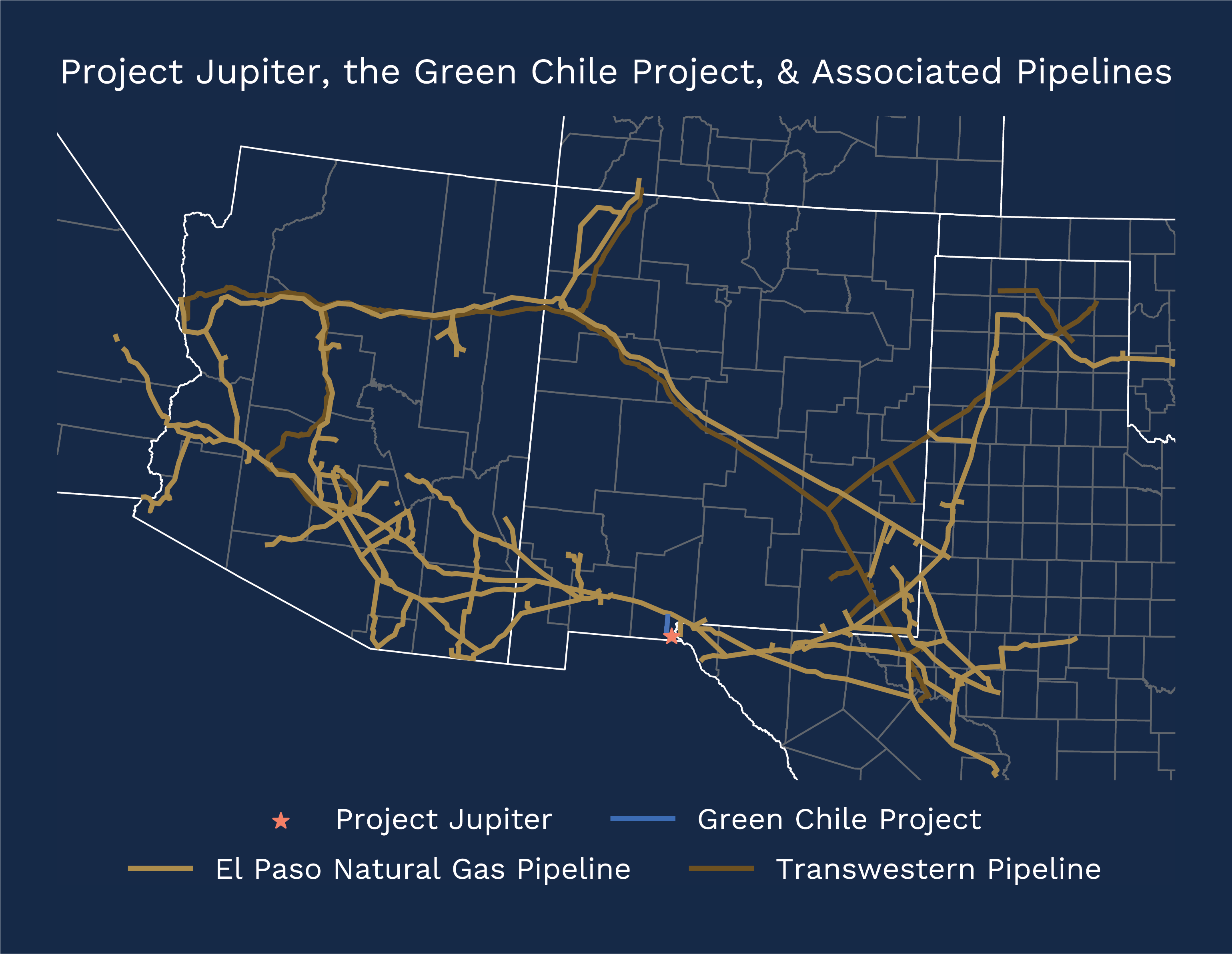 Map of the Green Chile Delivery Lateral connecting El Paso Natural Gas to the Project Jupiter data center in New Mexico