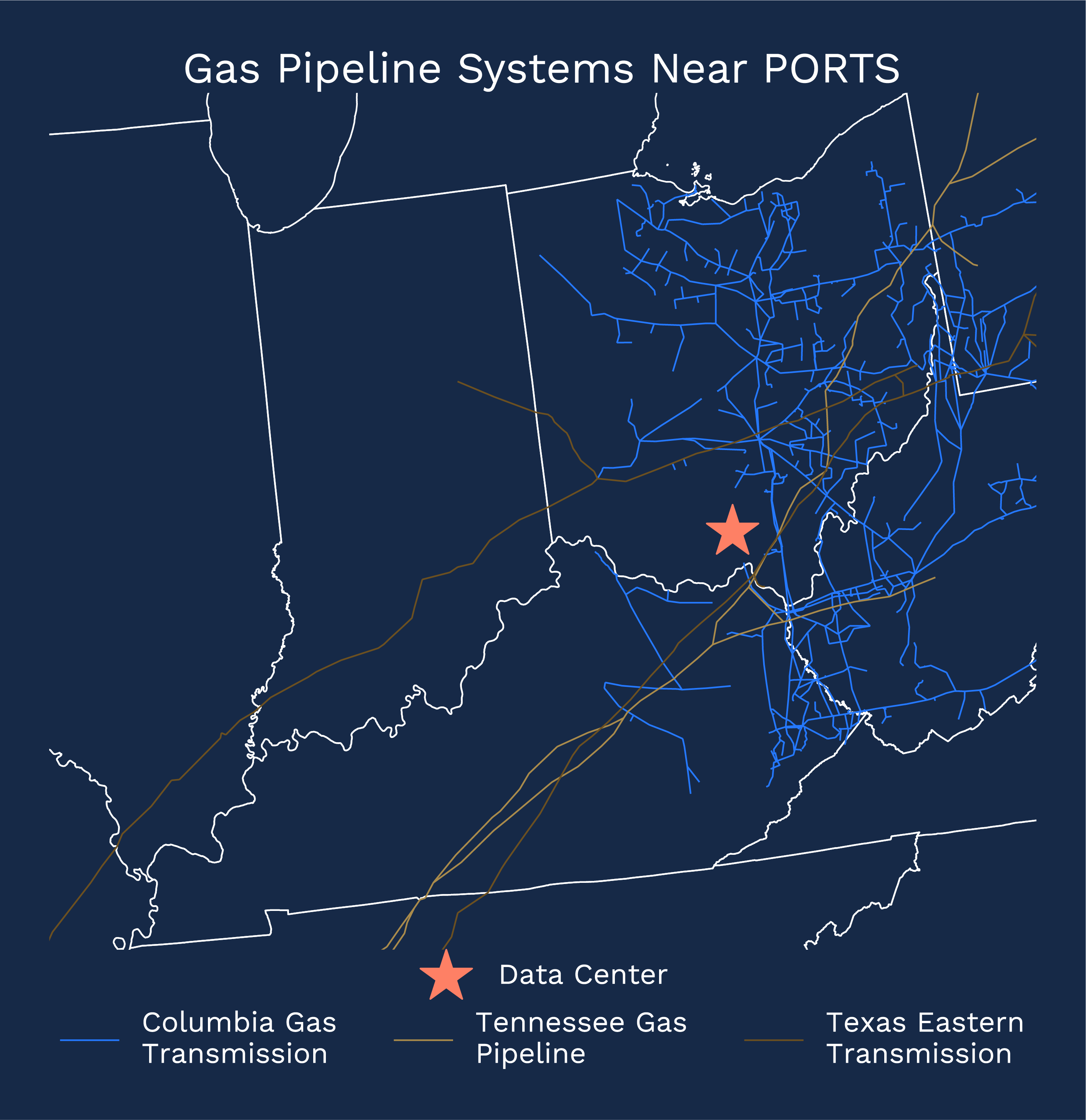 Map of Gas Pipeline Systems Near PORTS